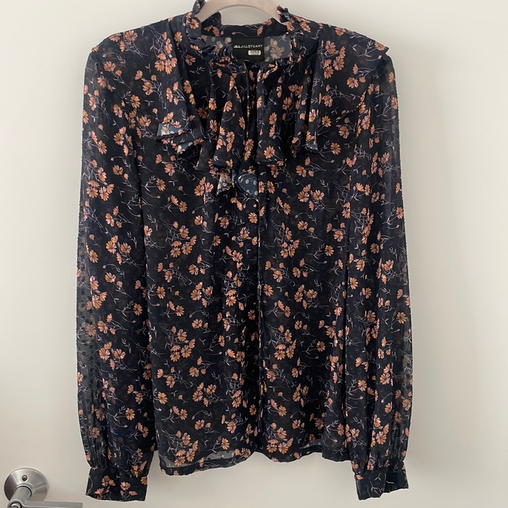 Jill Stuart tie neck blouse with ruffles